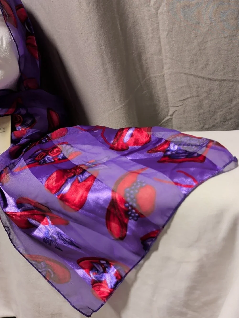 Lightweight Purple Floral Satin Scarf - Women Accessories Red Hat Society Motif
